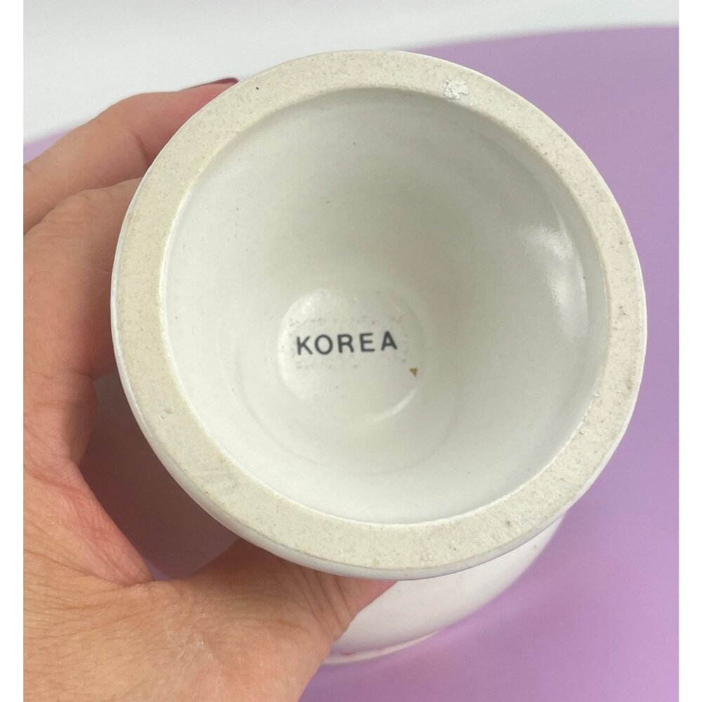 Vintage 80s dessert cups, Korea ceramic footed bowls, primary colors flags, pair - Picture 9 of 9